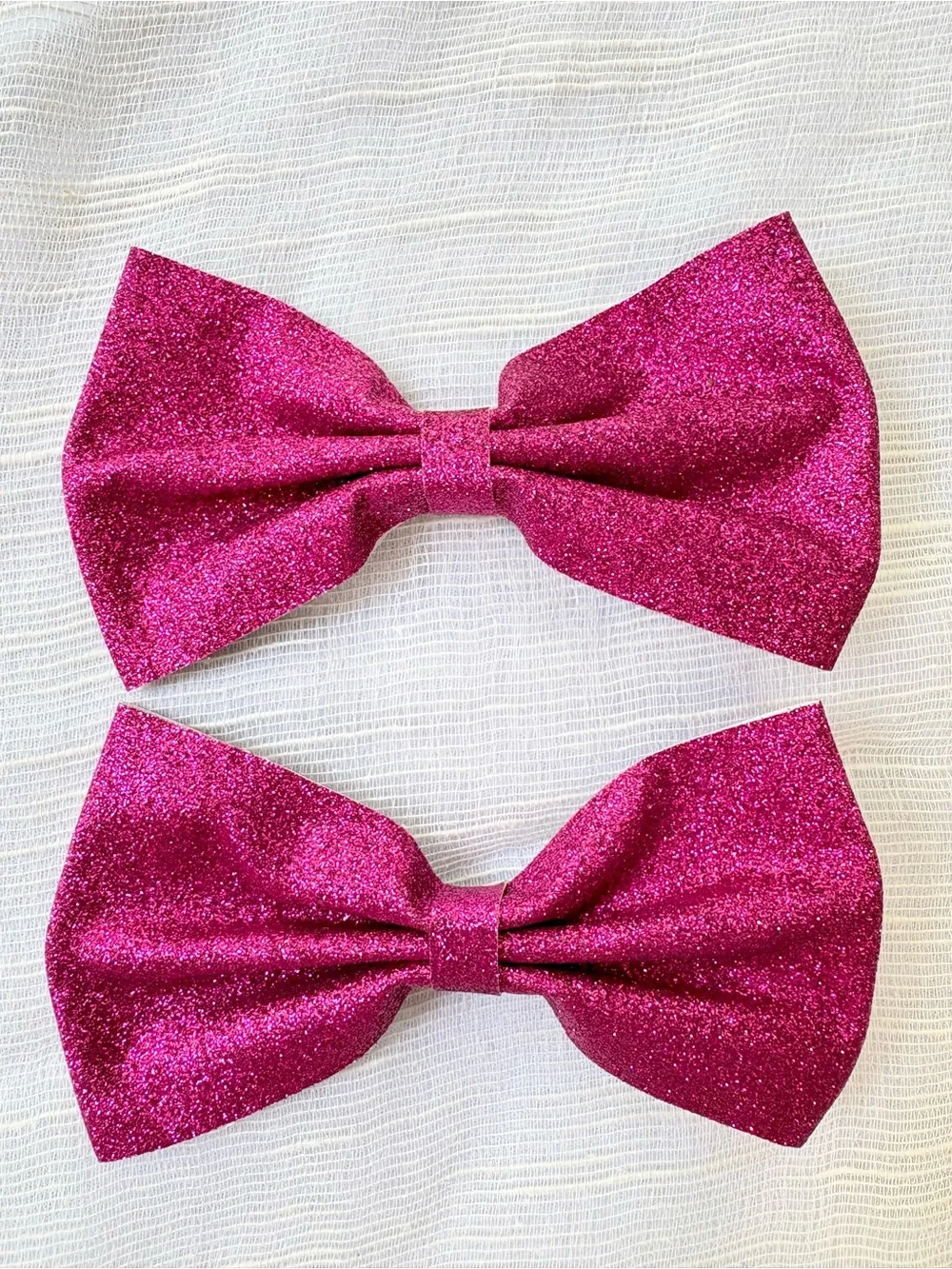 Hot Pink Glitter Hair Bow Clips Set of 2 Handmade Large Bows